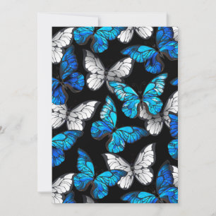 Carte De Correspondance Motif sans couleur foncée avec papillons bleus Mor