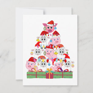 Carte De Correspondance Moutons et cochon de Noël