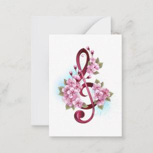 Carte De Correspondance Musical treble clef notes with sakura flowers