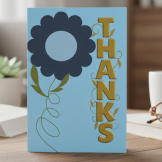 Carte De Correspondance Navy and Gold Flower Gratitude Card