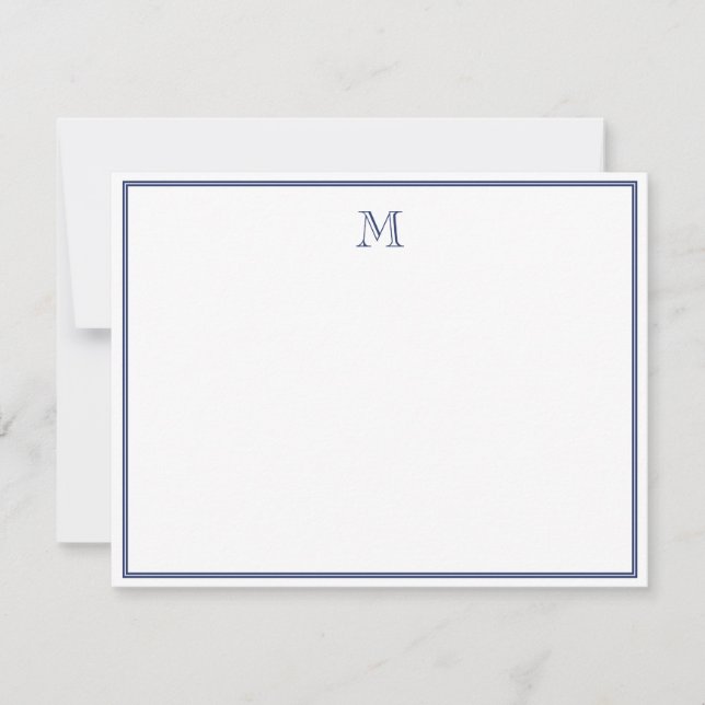 Carte De Correspondance Navy Blue Simple Classic Vintage Initial Letter (Devant)