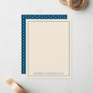 Carte De Correspondance Navy prépa bleu et crème à pois personnalisé