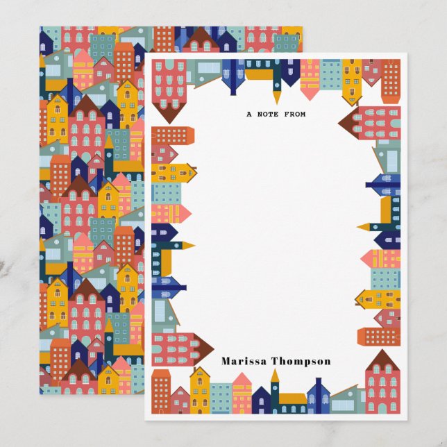 Carte De Correspondance Neighborhood Block City Houses Pattern (Devant / Derrière)