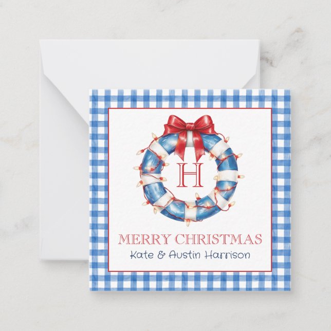 Carte De Correspondance Noël côtier En vichy Monogramme Wreath (Devant)
