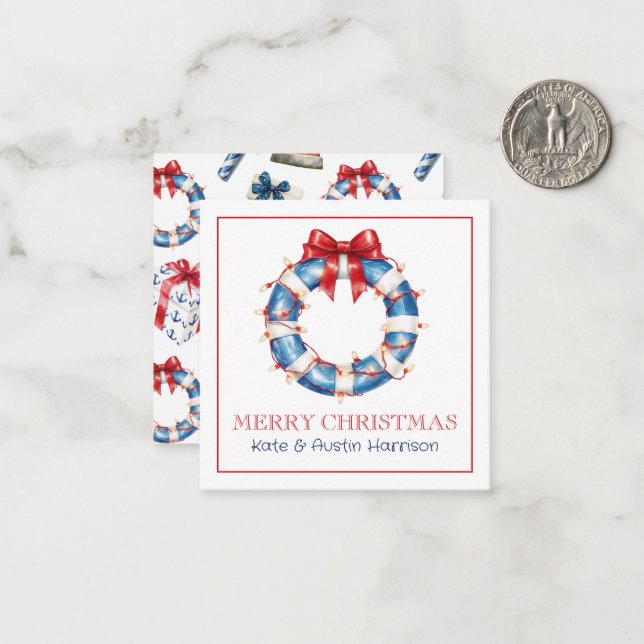 Carte De Correspondance Noël Côtier Lumière Nautique Bow Wreath (Devant/Arrière en situation)