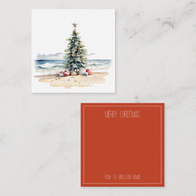Carte De Correspondance Noël côtier sur la plage (Devant / Derrière)