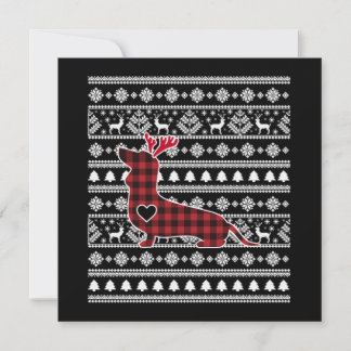 Carte De Correspondance Noël de chien teckel de Buffalo à carreaux rouges