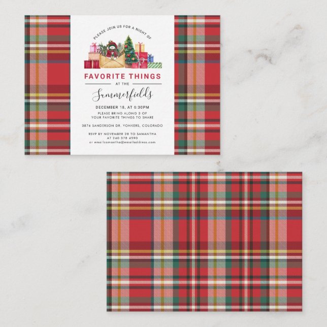 Carte De Correspondance Noël Fêtes Plaid Rustique Favoris (Devant / Derrière)