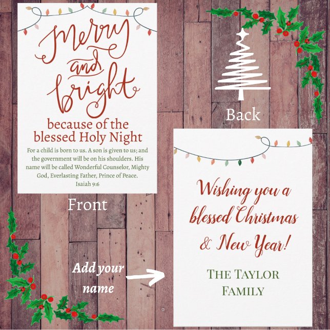 Carte De Correspondance Noël Joyeux et Bright Holy Night Rouge & Vert (Créateur téléchargé)