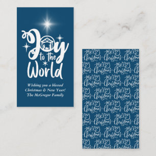 Carte De Correspondance Noël Nativité Joy Bleu & Blanc Salutation