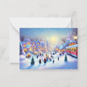 Carte De Correspondance Noël train village budget mini Noël