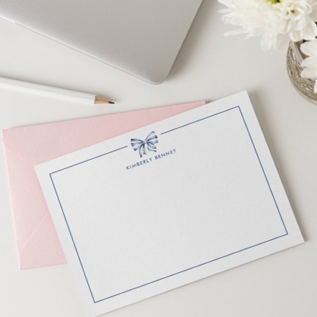 CARTE DE CORRESPONDANCE NŒUD À RAYURES BLEUES COQUETTE PERSONNALISÉ (Créateur téléchargé)