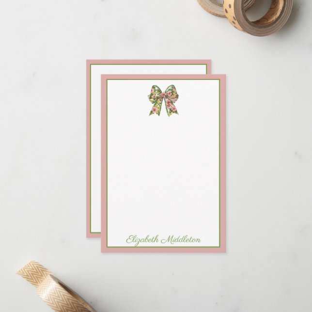 Carte De Correspondance Nœud floral rose et vert personnalisé Prépa (Devant/Arrière en situation)
