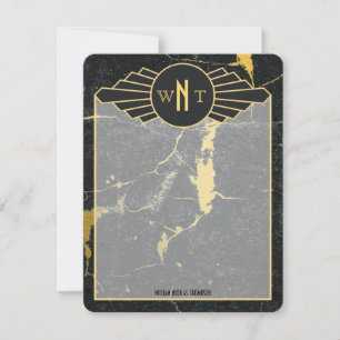 Carte De Correspondance Noir Marbre trois lettres Monogramme Art Déco