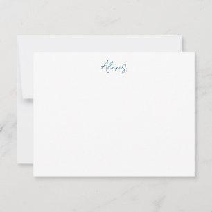 Carte De Correspondance Nom Calligraphie Script Plain Simple Blanc Bleu