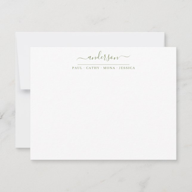 Carte De Correspondance Nom de famille Moss Green Script Calligraphie (Devant)