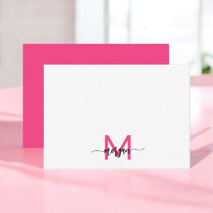 Carte De Correspondance Nom de monogramme de script minimaliste rose chaud
