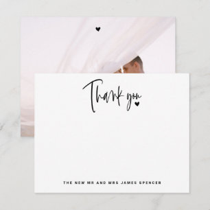 Carte De Correspondance Nom de script moderne Photo Cœur Mariage Merci