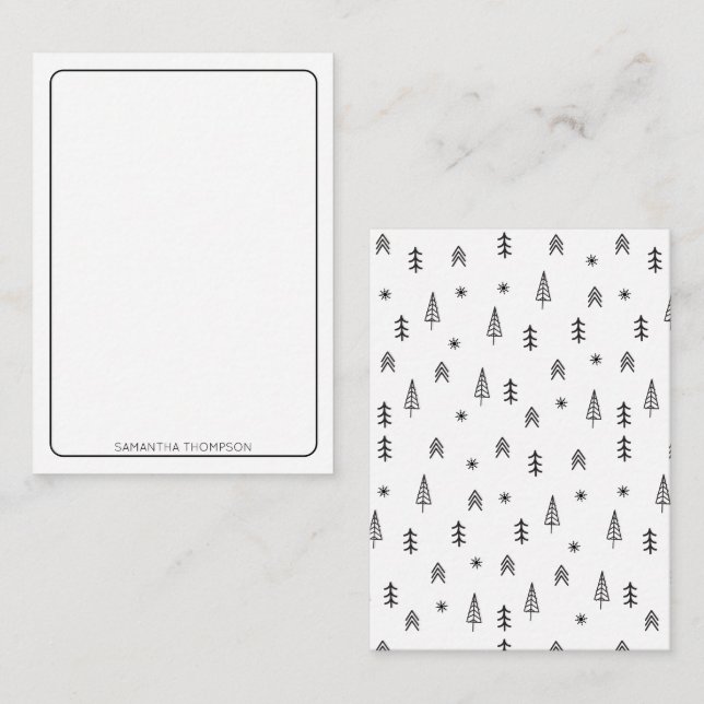 Carte De Correspondance Nom du Motif minimaliste de la Forêt d'hiver blanc (Devant / Derrière)