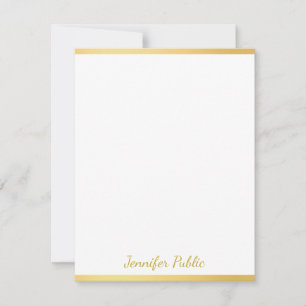 Carte De Correspondance Nom du script de la main blanche d'or personnalisé