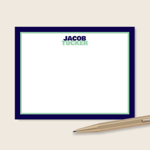 Carte De Correspondance Nom Empilé mignon Marine Blue Mint Bordure Papier