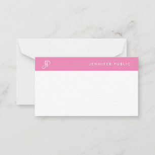 Carte De Correspondance Nom manuscrit Monogramme rose chaud blanc
