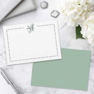 Carte De Correspondance Nom Monogramme Minimaliste Vert Script