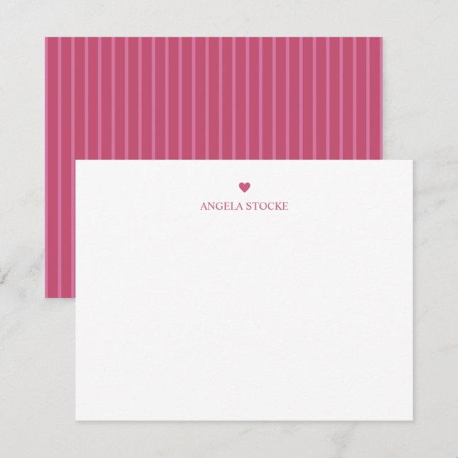 Carte De Correspondance Nom personnalisé Cœur rose (Devant / Derrière)
