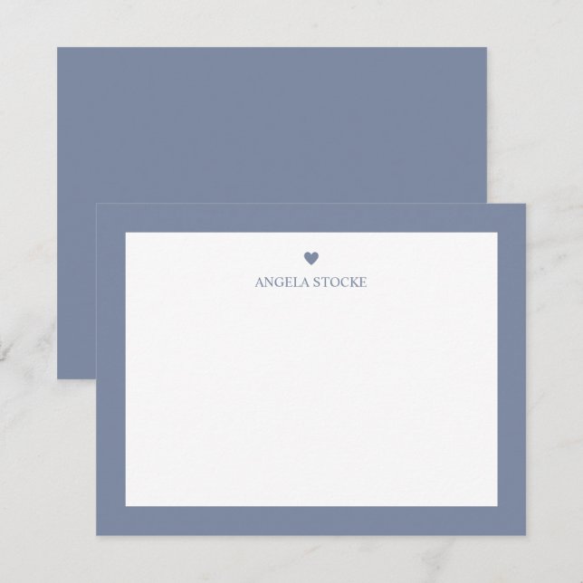 Carte De Correspondance Nom personnalisé Dusty Blue Heart (Devant / Derrière)