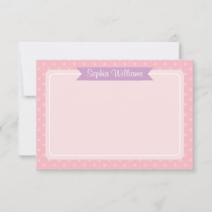 Carte De Correspondance Nom personnalisé mignon Polka violet et rose