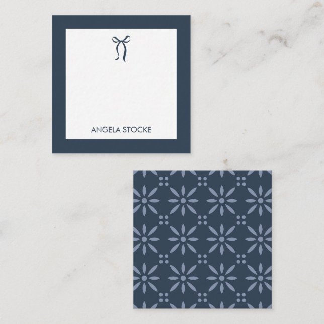 Carte De Correspondance Nom personnalisé Nœud Bleu (Devant / Derrière)