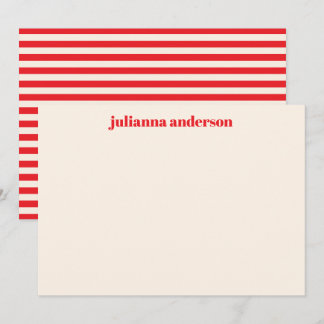 Carte De Correspondance Nom personnalisé rayé gras rouge vif moderne