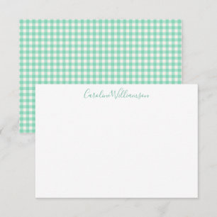 Carte De Correspondance Nom personnalisé vintage En vichy Plaid Mint Green