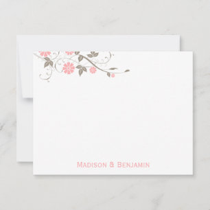 Carte De Correspondance Note de remerciements florale moderne - rose tendr