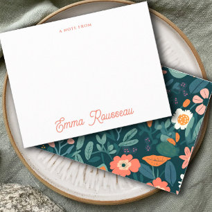 Carte De Correspondance Note de script du Motif Fleur sauvage Orange Boho 