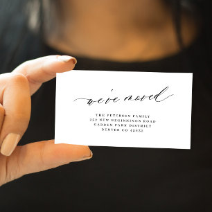 Carte De Correspondance Nous avons déplacé élégant script simple noir blan