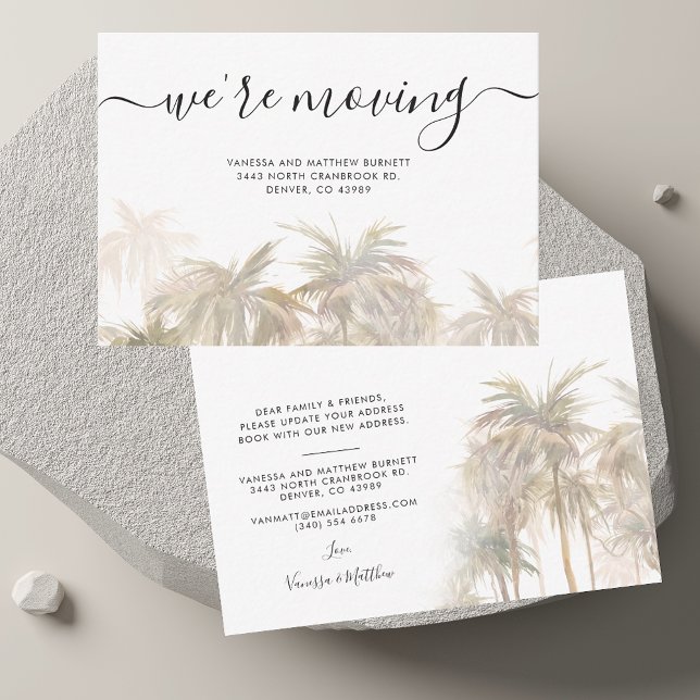 Carte De Correspondance Nous Déplaçons Des Palmiers Changement D'Adresse (We Are Moving Palm Trees Address Change Note Card)