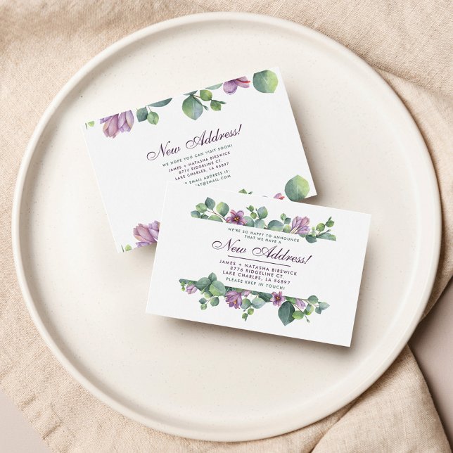 Carte De Correspondance Nouvelle adresse Nous avons déplacé l'Eucalyptus b (Purple Green Eucalyptus Botanical Moving Announcement Notecard)