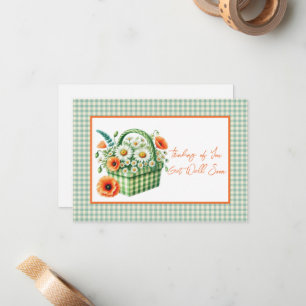 Carte De Correspondance Obtenez Bien Bientôt Panier Fleur En vichy Vert