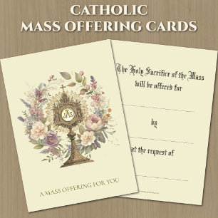Carte De Correspondance Offrande de messe catholique Monstrance Florale 