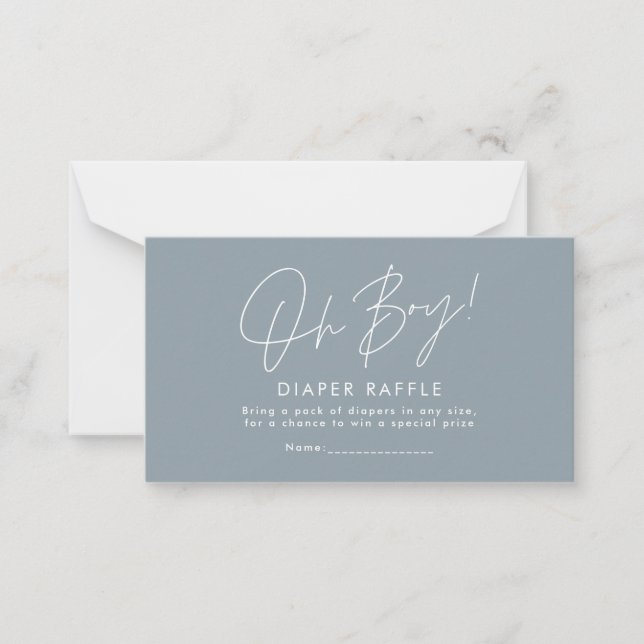 Carte De Correspondance oh garçon script bleu baby shower diaper tombole (Devant)