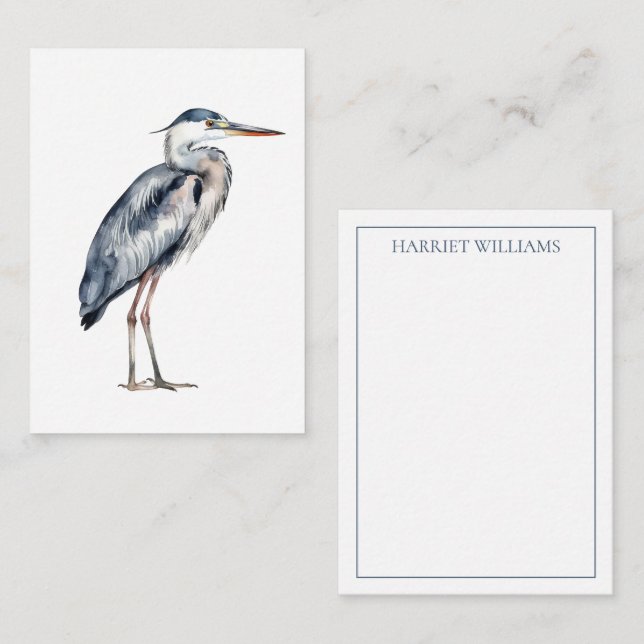 Carte De Correspondance Oiseau de Héron Bleu Côtier (Devant / Derrière)