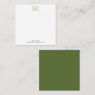 Carte De Correspondance Olive Vert Budget Monogramme Simple Moderne