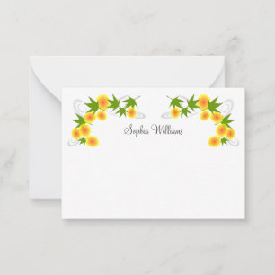 Carte De Correspondance Orange fleurs japonaises blanches