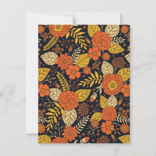Carte De Correspondance Orange rétro, Jaune & Marine Floral 