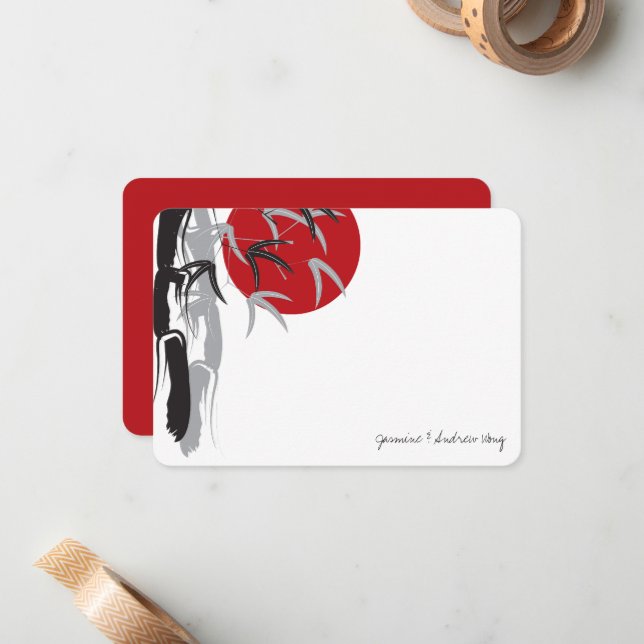 Carte De Correspondance Oriental Sunrise Bambou Jardin Mariage Merci (Devant/Arrière en situation)