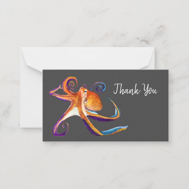 Carte De Correspondance Otopus vie marine aquarelle art (Devant)
