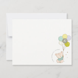 Carte De Correspondance Ours en ballon bleu élégant mignon garçons monogra