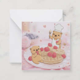 Carte De Correspondance Ours en peluche et gaufres