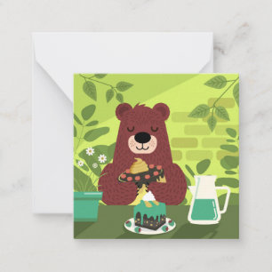Carte De Correspondance Ours Mignonne Profitant D'Un Gâteau